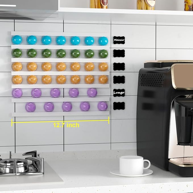 K Cup Holder Self-Adhesive Wall Mount - 12 Pod Coffee Organizer for Suitable for a Variety of Scenarios and a Variety of Brand Space-Saving Countertop or Cabinet Storage - White (12-Pack)