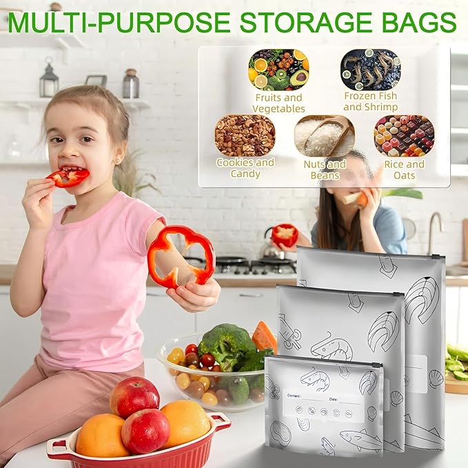 Reusable Aluminum Foil Sealable Storage Bags, 2026 New Resealable Vacuum Zipper Pouches for Food, Stand Up Foil Sealable Bags with Label and Zip Lock for Vegetable Fruit Meat (30PCS, Small)