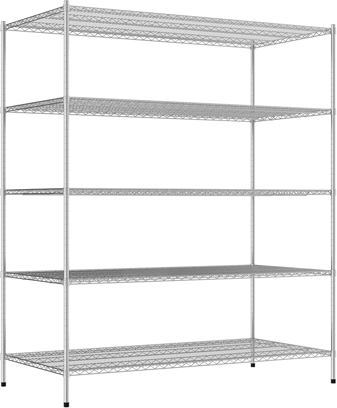 Commercial NSF Listed Chrome Stationary Wire Shelving Kit 36" x 72" x 86", with 5 Shelves Perfect for Warehouse, Walk-in Refrigerator, Freezer, Grocery Store, Restaurant, Dishroom