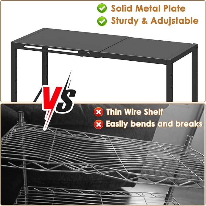 17.32 to 28.35 inch Longer Expandable Pantry Shelves,6-Level Height Adjustment Sturdy Kitchen Storage Shelves,110 LBS Larger Heavy Duty Shelving Units for Small Appliances,Metal Cabinet shelf,Black