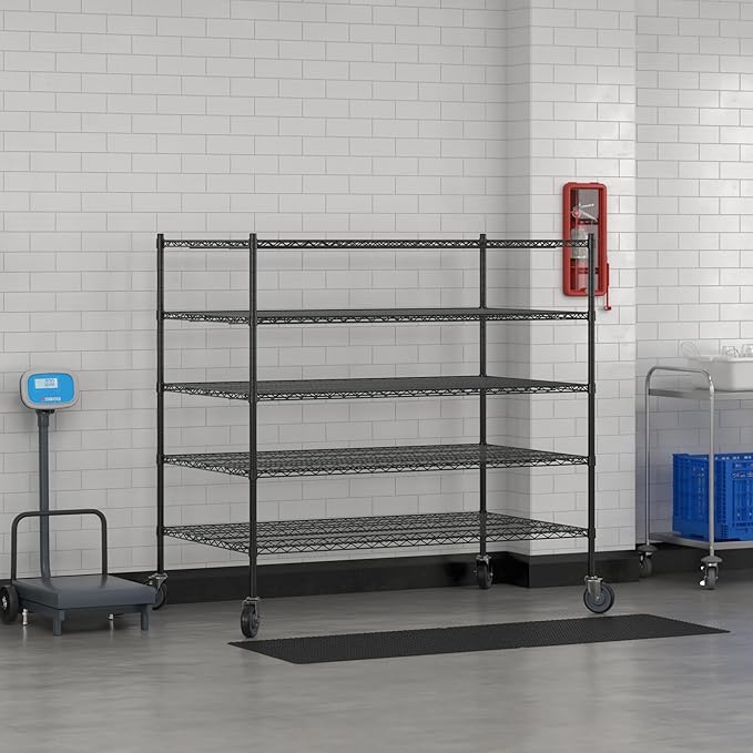Commercial NSF Listed Black Epoxy Mobile Wire Shelving Kit 36" x 60" x 60", with 5 Shelves Perfect for Warehouse, Walk-in Refrigerator, Freezer, Grocery Store, Restaurant, Dishroom