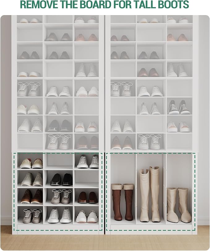 Shoe Storage Cabinet, 36 Pairs Free Standing Closet Organizer, 9 inch Widened Cell Wood Shoe Organizer, 12 Tiers Vertical Space Saving Shoe Rack for Entryway, Cloakroom, White SR20703X