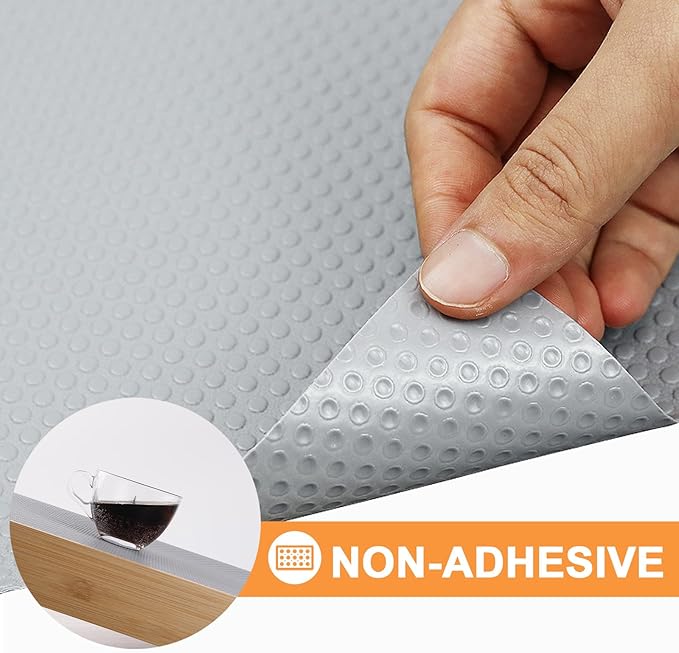 Shelf Liners for Kitchen Cabinets Non-Adhesive: Waterproof Drawer Liner 14 Inch × 300 inch Light Grey - Easy to Cut EVA Cupboard Mat for Pantry Shelves