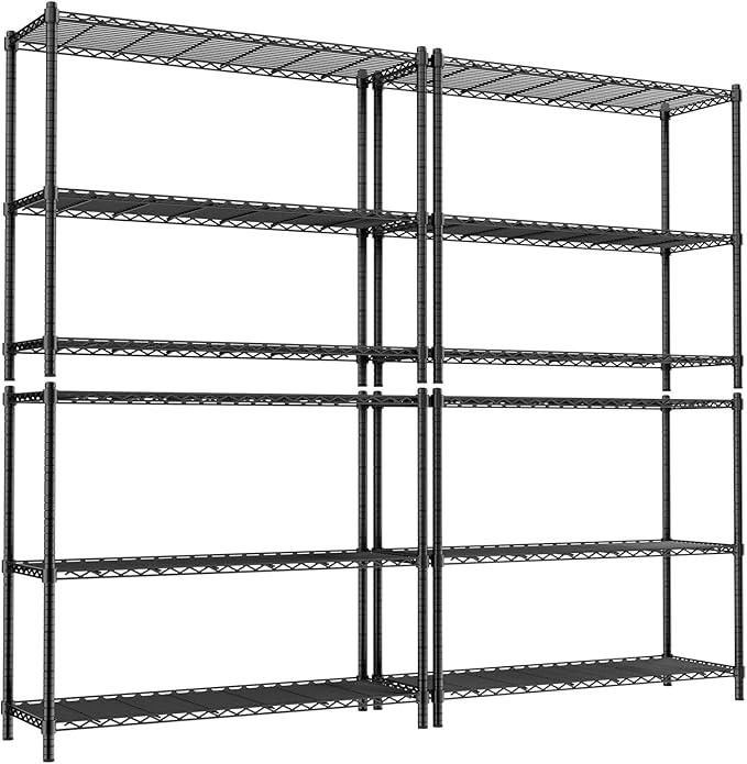 MODCART Storage Shelves, 4 PCS 48" L x 20" W x 47" H Heavy Duty Garage Wire Shelving Unit Loads 1200LBS, 3-Tier Adjustable Metal Industrial Utility Shelf Rack for Kitchen, Laundry Room, Basement