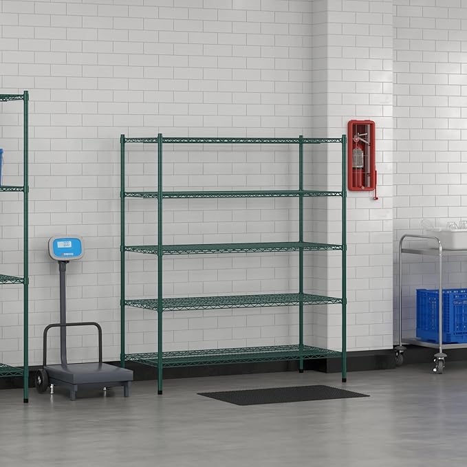 Commercial NSF Listed Green Epoxy Stationary Wire Shelving Kit 24" x 54" x 64", with 5 Shelves Perfect for Warehouse, Walk-in Refrigerator, Freezer, Grocery Store, Restaurant, Dishroom