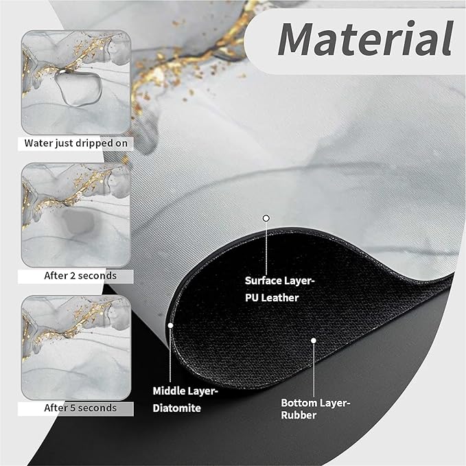 Kitchen Sink Splash Guard，Gold grey marble Faucet Mat Sink Gadgets-Super Absorbent Fast Drying Mat Drip Catcher for Kitchen, Bathroom,Sink Mat, Dish Drying Mat, Bathroom(15" X 5.5" )