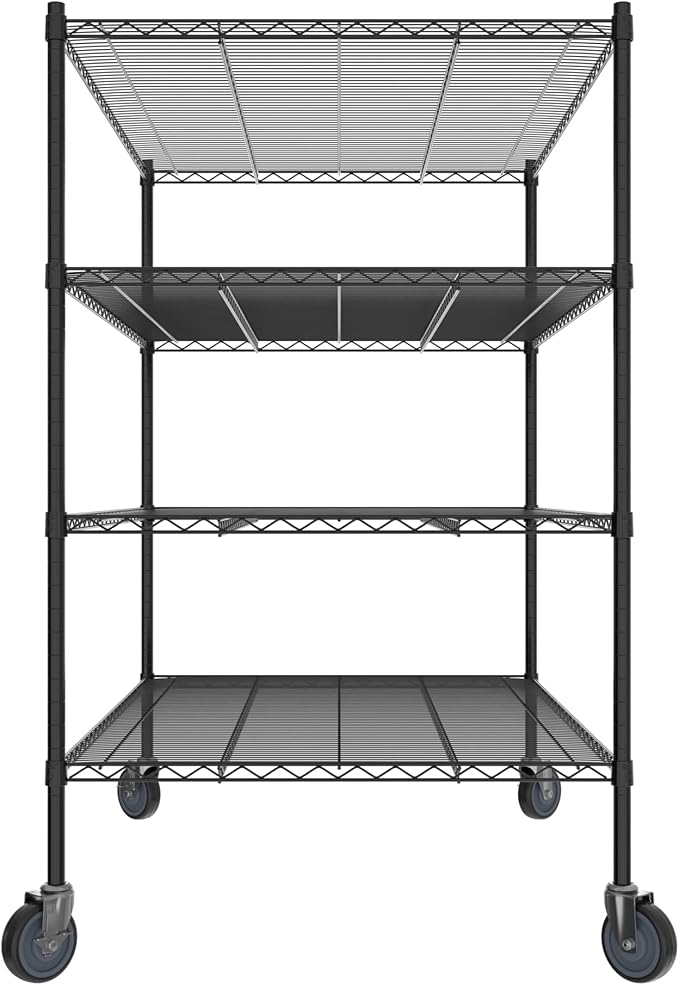 Commercial NSF Listed Black Epoxy Mobile Wire Shelving Kit 36" x 54" x 60", with 4 Shelves Perfect for Warehouse, Walk-in Refrigerator, Freezer, Grocery Store, Restaurant, Dishroom