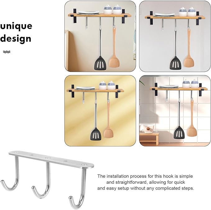 Sewroro Cabinet Mug Hooks Rack, Screw Mounted 3-Hook Hanging Cup Organizer, Vertical Coffee Mug Holder for Kitchen Storage and Cup Drying