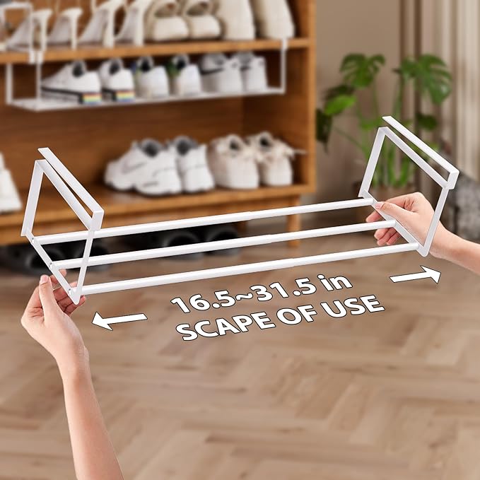 Expandable Shoe Rack Organizer, Hanging Shoe Organizer for Closet & Adjustable Under Cabinet Shelf,Shoe Storage Rack Retractable for Kitchen and Clothing Storage(White, 1 Pack)