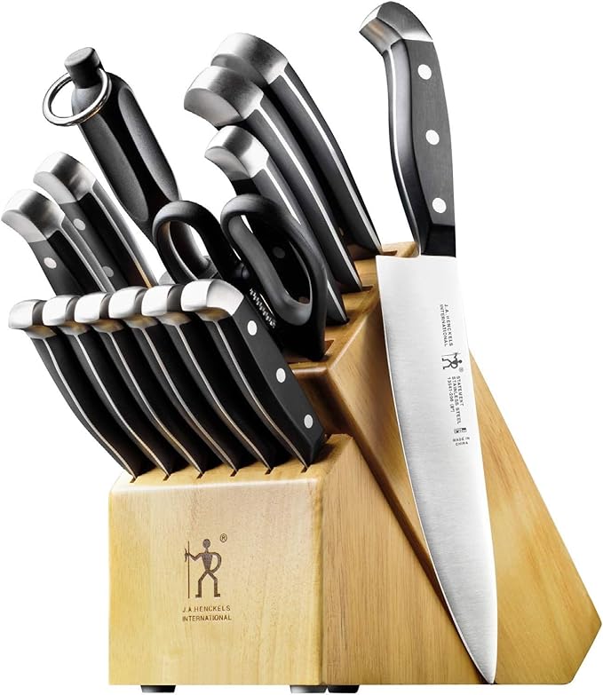 HENCKELS Statement Premium Quality 15-Piece Knife Set with Block, Razor-Sharp, German Engineered Informed by 100+ Years of Mastery, Lightweight and Strong, Dishwasher Safe