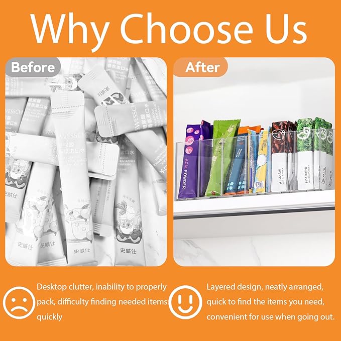 2 PACK Drink Packet Organizer with Removable Divider & Compartment, Water Packet Organizers Container Storage, Lazy Susan Organizer for Powder Packets, Water Packets, Drink Mixes&Tea Box