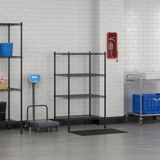 Commercial NSF Listed Black Epoxy Stationary Wire Shelving Kit 24" x 30" x 54", with 4 Shelves Perfect for Warehouse, Walk-in Refrigerator, Freezer, Grocery Store, Restaurant, Dishroom