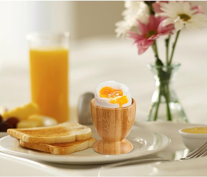 HIC Kitchen Egg Cup Holders, Natural Bamboo, For Soft Boiled and Hard Boiled Eggs, Set of 2