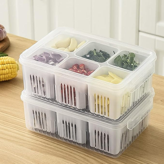 Jaugufiy Divided Veggie Tray with Lid Snackle Box Charcuterie Container Food Storage Containers with Airtight Lids，Refrigerator Food Prep Containers Food Storage Box Fruit Storage Organizer