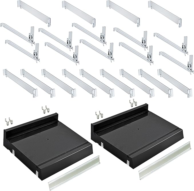 Azar Displays 225830-SHORT-BLK Adjustable Short Divider Bin Cosmetic Tray with Pushers - Customize Slot Size to Product, Black 2-Pack