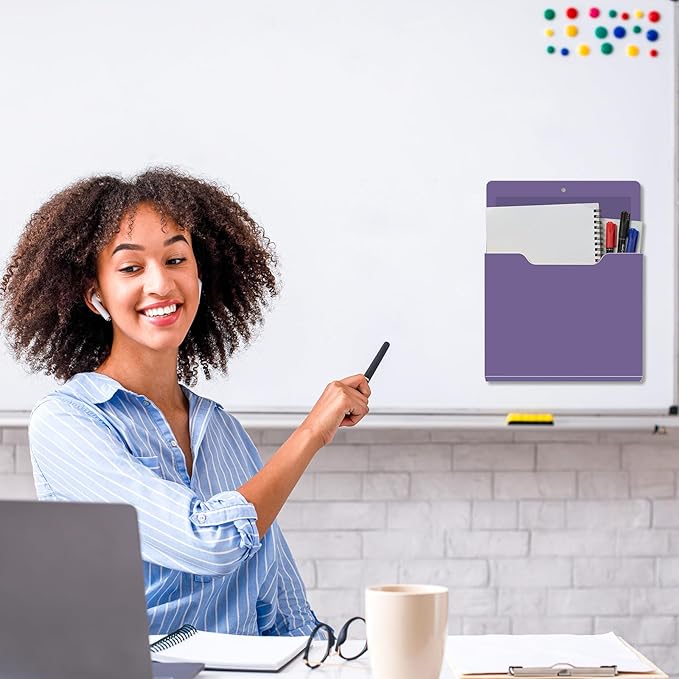 Fuutreo 6 Pcs Magnetic Wall File Organizer Magnetic Wall File Holder Refrigerator Magazine Holder for Mail Letters Paper(Violet Color,12.2 x 9.4 Inch)
