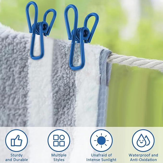 Multipurpose Metal Bag Clips - 2 Inch Colorful Sealer for Sealing Food, Paper Holder, Clothesline Clip for Laundry Hanging, Kitchen Bags (Blue, 36PCS)