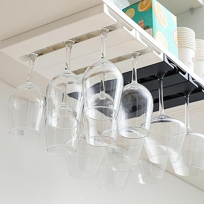 2 pieces Wine Glass Holder,Under Shelf Cabinet Wine Glass Rack, Plastic Stemware Rack,Glassware Drying Storage Hanger for Kitchen,Bar and Restaurant (Black Style B-2pcnew)