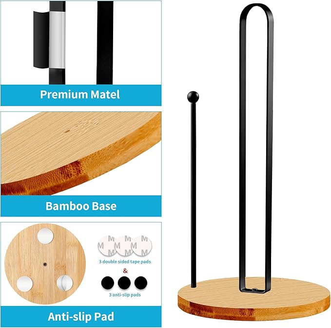 Wood Paper Towel Holder Countertop, TONLEA Kitchen Paper Towel Holder FreeStanding with Non-Slip Base for Kitchen and Bathroom Organization
