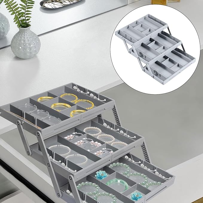 Multi Level Drawer Organizer,Collapsible Drawer Organizer,2/3 Drawer Organizer Multi Level Drawer Organizer with Adjustable Compartments Versatile Expandable Desk Organizer Trays (B)