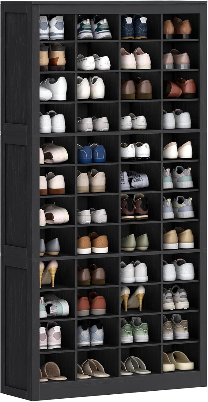 Shoe Storage Cabinet, 48 Pairs Free Standing Closet Organizer, 9 inch Widened Cell Wood Shoe Organizer, 12 Tiers Vertical Space Saving Shoe Rack for Entryway, Cloakroom, Black SR39604X