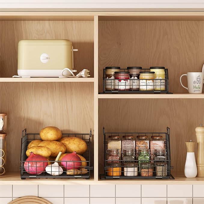 3-Tier Fruit Basket for Kitchen Counter, Stackable Wire Baskets Wall, Potato and Onion Storage Bins, Pantry Organizers and Storage for Potato, Onion, Produce, Fruit, Vegetable, Snack
