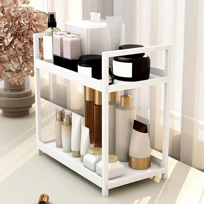 Bathroom Counter Organizer, Bathroom Organizers and Storage Countertop, 2 Tier White Counter Shelf for Vanity Tables, Dresser, Makeup