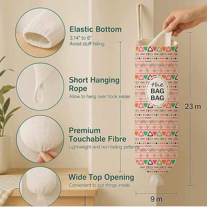 The Bag Bag Grocery Bags Holder, Boho Plastic Bags Holder Organizer For Shopping Sack, Reusable Hanging Grocery Sack Dispenser, Wall Mount Plastic Sacks Storage Container Dispensers