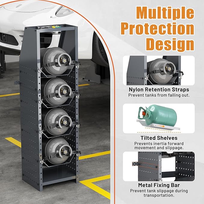 4 Tiers Refrigerant Tank Rack, Sufficient Storage Holder, Heavy Duty Steel Vertical Freon Tank Holder Rack, Gas Tank Storage Shelvf, Vertical Freon Tank Holder Rack For Gases, Oxygen, Nitrogen