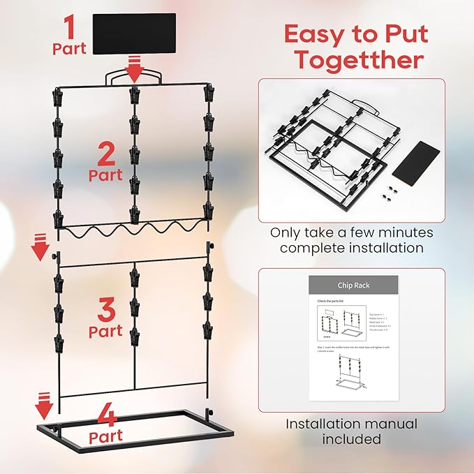 TJ.MOREE Chip Rack Display Stand, Chip Bag Holder for Party Display 3-Row 48 Clips Countertop Snack Hanger, Snack Retail Display Rack