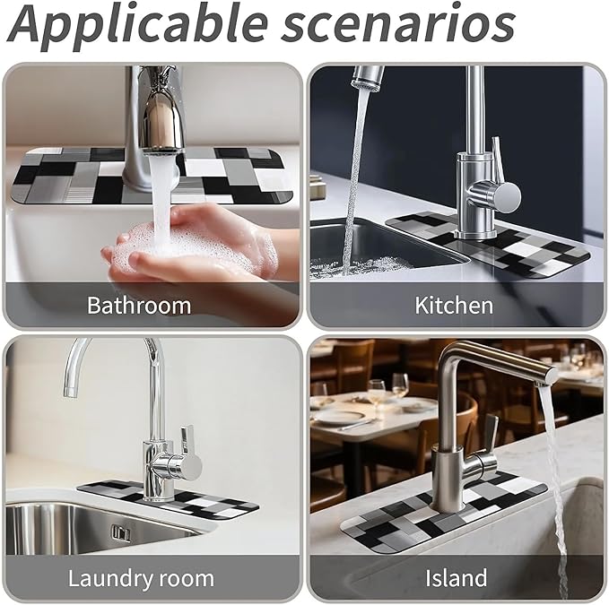 Kitchen Sink Splash Guard，Abstract geometric Faucet Mat Sink Gadgets-Super Absorbent Fast Drying Mat Drip Catcher for Kitchen, Bathroom,Sink Mat, Dish Drying Mat, Bathroom(15" X 5.5" )