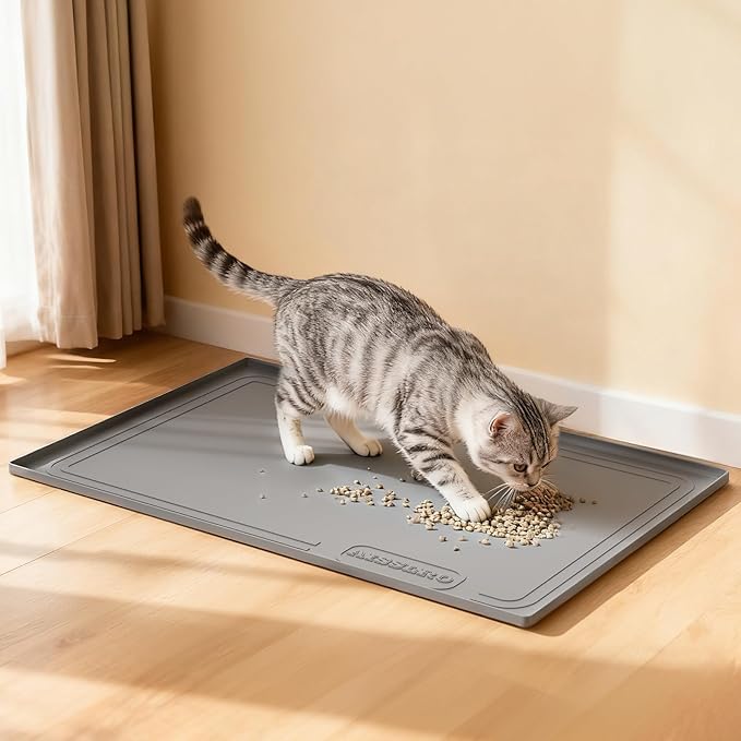 Aisslro Under Sink Mat 28" X 19", Waterproof Silicone Under Sink Mats for Kitchen, Anti-Leak Shelf Liner & Cabinet Protector with Raised Edge, [BPA Free] Bathroom Tray Home Organizer, Dark Gray