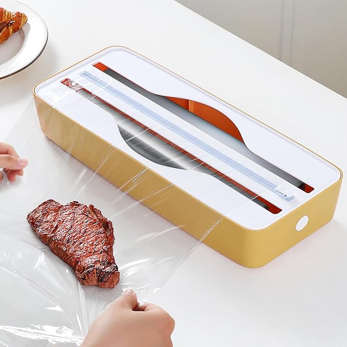 Dual-Slot Multifunctional Kitchen Cutter | For Cling Film, Aluminum Foil, and Parchment Paper Storage & Cutting | Easily Cut Two Materials at Once (Yellow(magnetic))