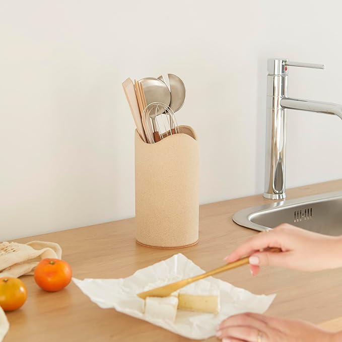 Ceramic Utensil Holder for Kitchen Counter - Spatula Holder - Countertop Crock for Holding Utensils with Cork Bottom