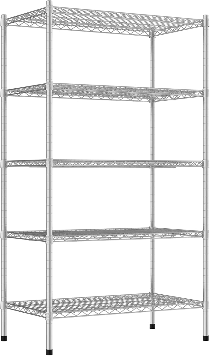 Commercial NSF Listed Chrome Stationary Wire Shelving Kit 21" x 36" x 64", with 5 Shelves Perfect for Warehouse, Walk-in Refrigerator, Freezer, Grocery Store, Restaurant, Dishroom