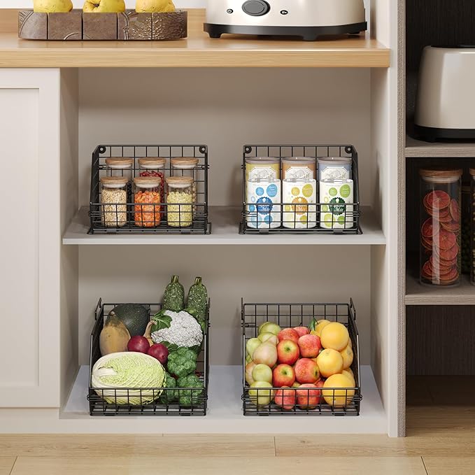2-Tier Stackable Potato and Onion Storage Bin, Vegetable Storage Bins - Wire Baskets for Pantry Organization, Ventilated Baskets for Kitchen Countertop Hold Fruit, Produce, Snack, Can & Bread