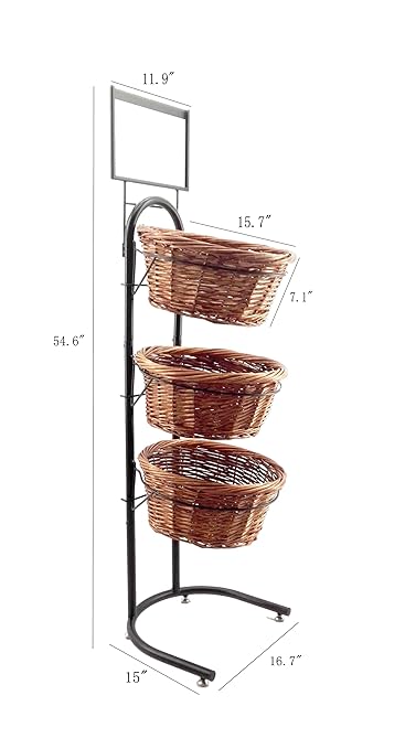 FixtureDisplays® 3 Tiers Wicker Market Basket Fruit Vegetable Bakery Goods Display Stand Pantry Kitchen Organizer 31042