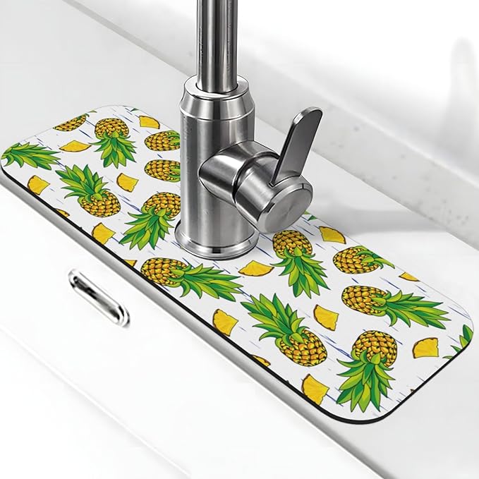 Pineapple Summer Pineapples Kitchen Sink Splash Guard Faucet Mat Super Absorbent Fast Drying Mat Sink Gadgets-Fast Drying Pad Sink Mat For Kitchen Bathroom (15" X 5.5" )