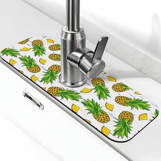 Pineapple Summer Pineapples Kitchen Sink Splash Guard Faucet Mat Super Absorbent Fast Drying Mat Sink Gadgets-Fast Drying Pad Sink Mat For Kitchen Bathroom (15" X 5.5" )