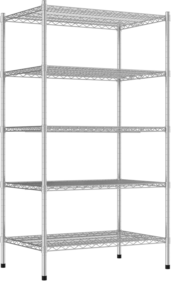 Commercial NSF Listed Chrome Stationary Wire Shelving Kit 24" x 36" x 64", with 5 Shelves Perfect for Warehouse, Walk-in Refrigerator, Freezer, Grocery Store, Restaurant, Dishroom