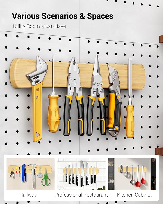 Magnetic Knife Holder for Wall, 10 Inch Bamboo Strong Magnetic Knife Strip, Small Kitchen Storage Space Savers, Rv/Apartment/Farmhouse Accessories Organizer, Housewarming Gifts for New Home