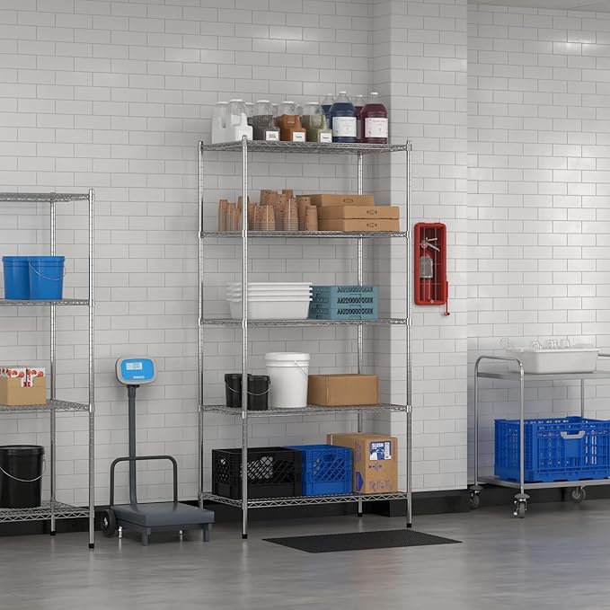 Commercial NSF Listed Chrome Stationary Wire Shelving Kit 24" x 42" x 86", with 5 Shelves Perfect for Warehouse, Walk-in Refrigerator, Freezer, Grocery Store, Restaurant, Dishroom
