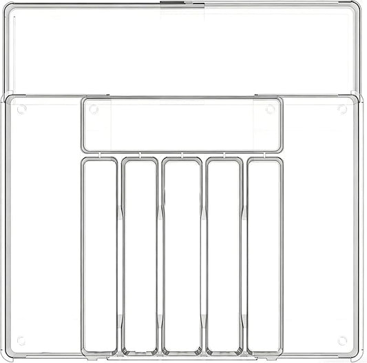 BPA-Free Expandable Utensil Drawer Organizer - Clear Plastic Adjustable Storage Tray for Kitchen Flatware, Knives, Forks and Spoons