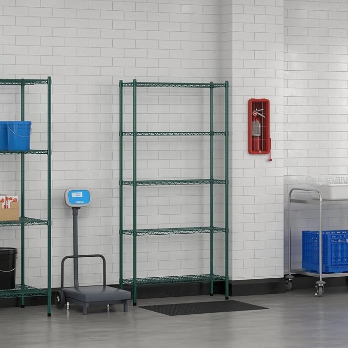 Commercial NSF Listed Green Epoxy Stationary Wire Shelving Kit 12" x 36" x 74", with 5 Shelves Perfect for Warehouse, Walk-in Refrigerator, Freezer, Grocery Store, Restaurant, Dishroom