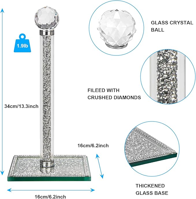 Crystal Paper Towel Holder Countertop Bling Silver Paper Towel Holder Stand