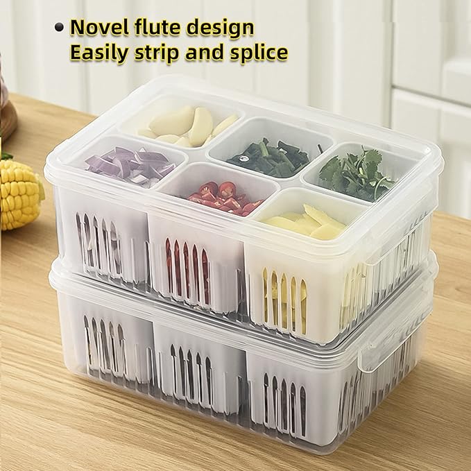Jaugufiy Divided Veggie Tray with Lid Snackle Box Charcuterie Container Food Storage Containers with Airtight Lids，Refrigerator Food Prep Containers Food Storage Box Fruit Storage Organizer