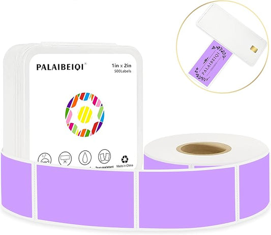 PALAIBEIQI 1x2 Inch Thermal Labels,500PCS Rectangle Stickers,Waterproof Removable Blank Stickers for Address,Jars,Freezer Containers & Pantry Organization,Light Purple