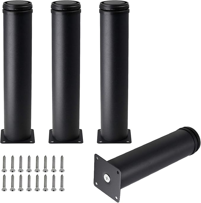 Set of 4 Stainless Steel Furniture Legs 10 Inch, Adjustable Round Cabinet Legs 2" Dia Kitchen Feet, Metal Replacement Legs for Cabinet Sofa Couch Shelves Table (Black)