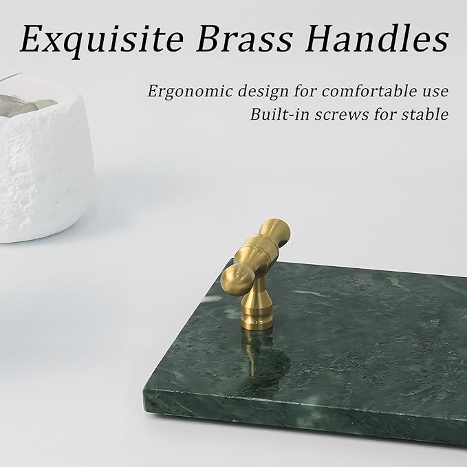 Marble Napkin Holder, Guest Towel Holder Tray, Green Marble Tray for Bathroom & Kitchen Countertop with Brass Handles, Decorative Bathroom Napkin Holder for Home Decor