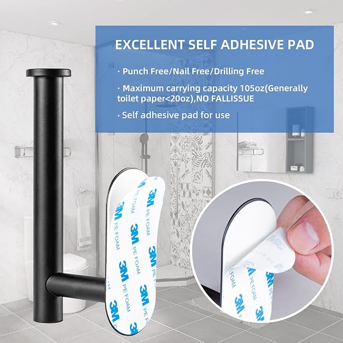 YUET Toilet Roll Holder Self Adhesive Black Paper Holders Tissue Stand Hanger Bathroom SUS-304 Stainless Steel,No Drilling Required, Strong Adhesiveness and Waterproof